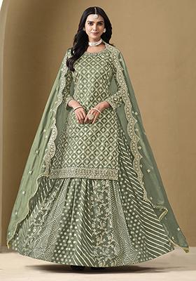 Green Embroidered Silk Lehenga Set