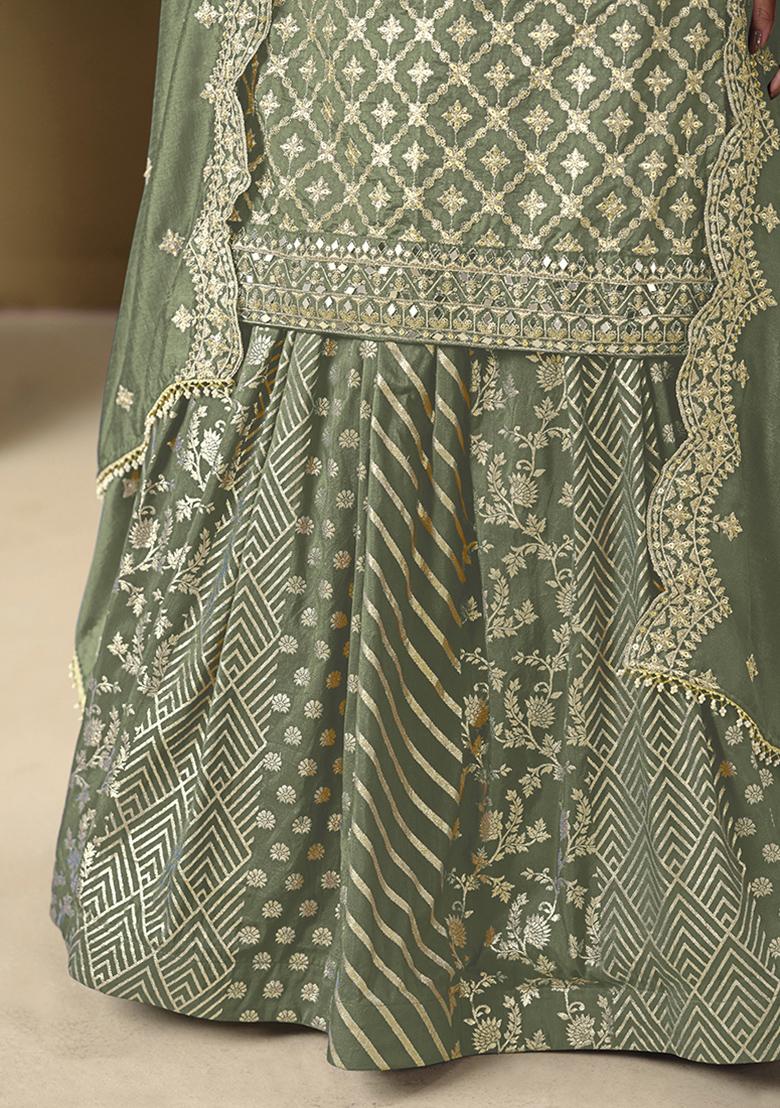 Green Embroidered Silk Lehenga Set