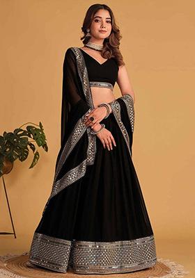 Black Embroidered Cotton Lehenga Set
