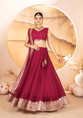 Rani Pink Embroidered Cotton Lehenga Set