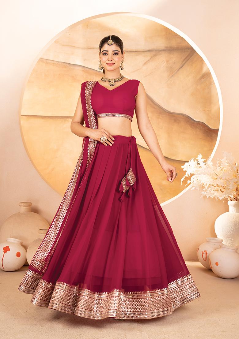 Rani Pink Embroidered Cotton Lehenga Set
