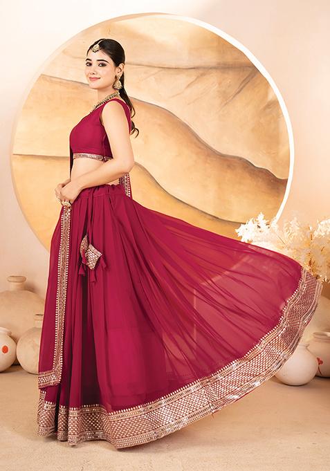 Rani Pink Embroidered Cotton Lehenga Set