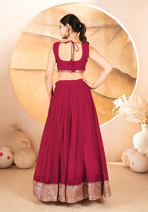 Rani Pink Embroidered Cotton Lehenga Set