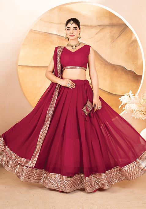 Rani Pink Embroidered Cotton Lehenga Set