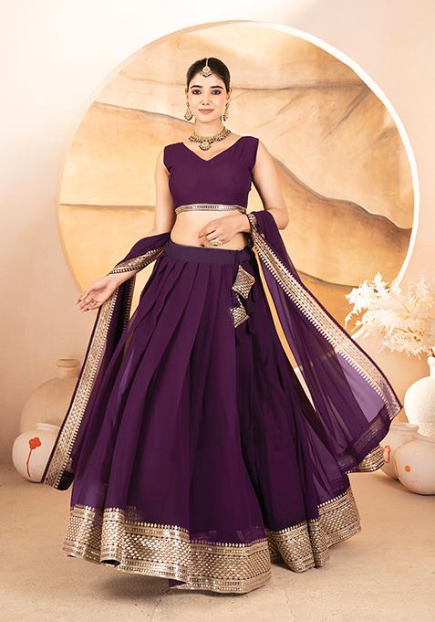 Wine Embroidered Cotton Lehenga Set