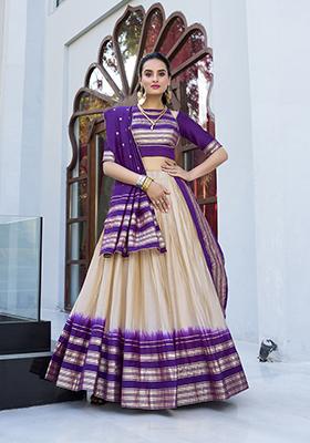 Off White Solid Chanderi Lehenga Set