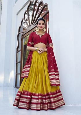 Yellow Solid Chanderi Lehenga Set