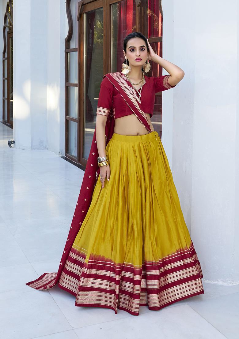 Yellow Solid Chanderi Lehenga Set