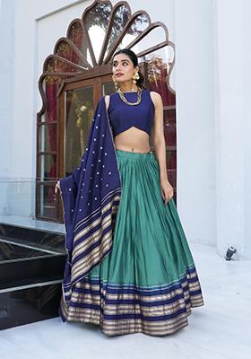 Firozi Blue Solid Chanderi Lehenga Set