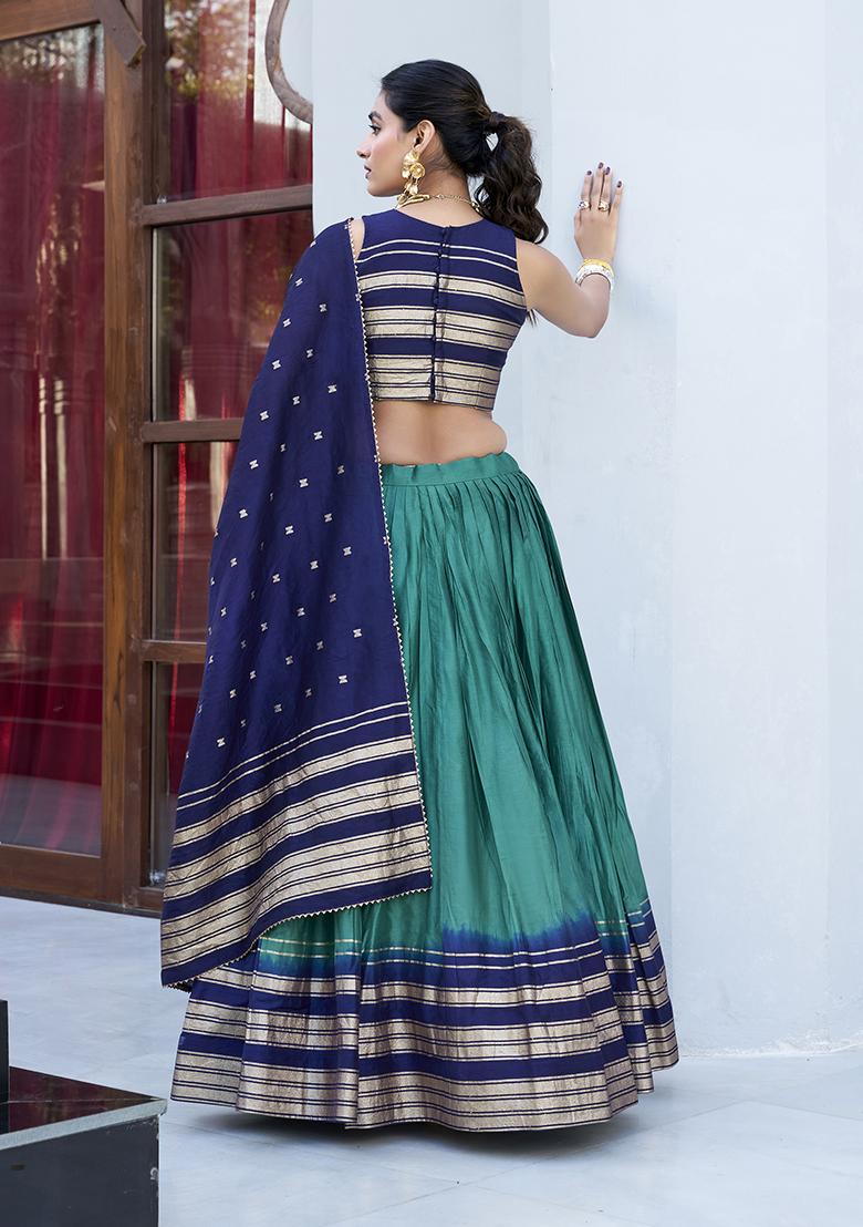 Firozi Blue Solid Chanderi Lehenga Set