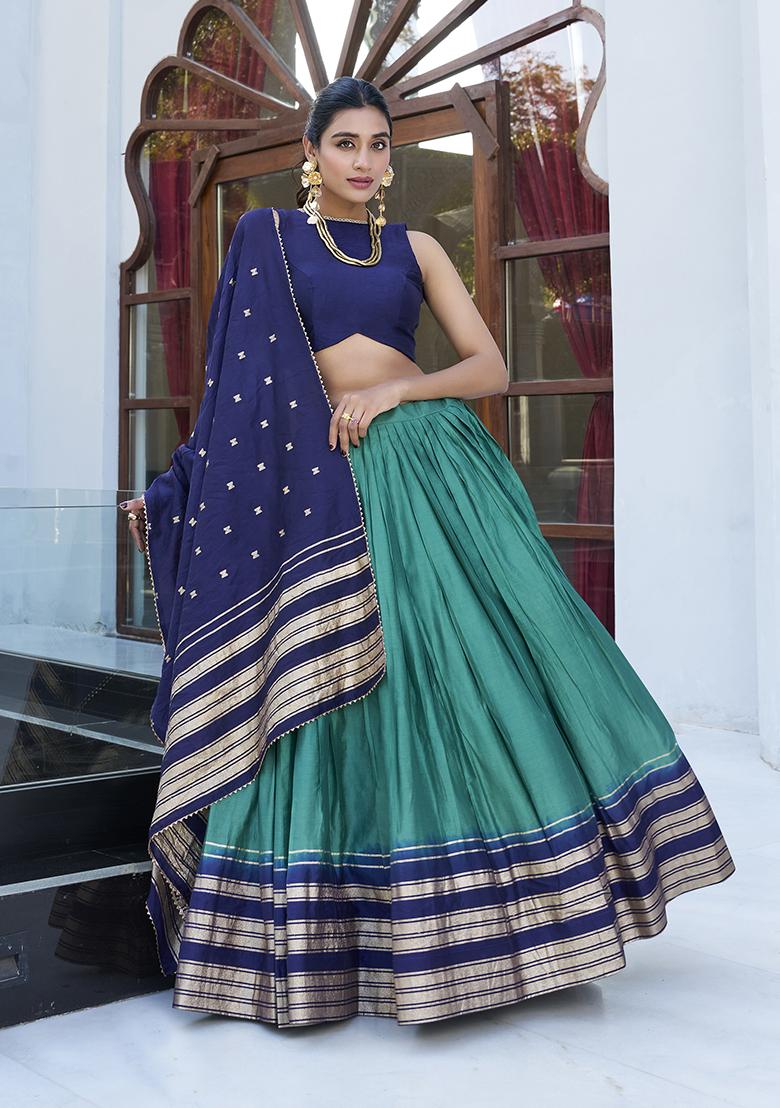 Firozi Blue Solid Chanderi Lehenga Set