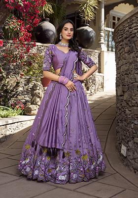 Lavender Embroidered Cotton Lehenga Set