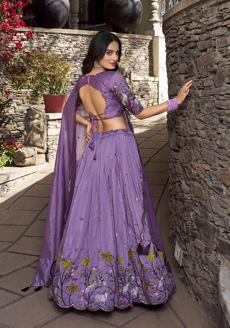 Lavender Embroidered Cotton Lehenga Set