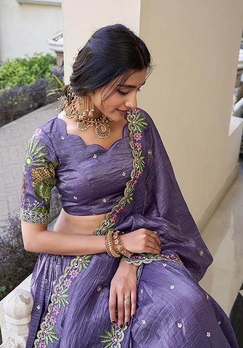 Lavender Embroidered Cotton Lehenga Set