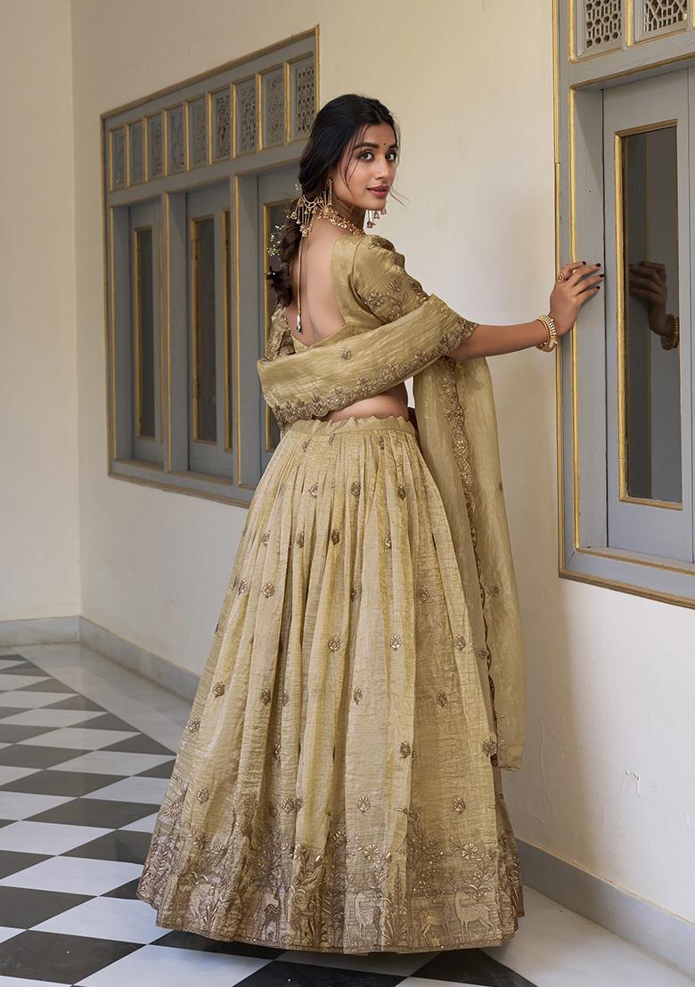 Off White Embroidered Cotton Lehenga Set