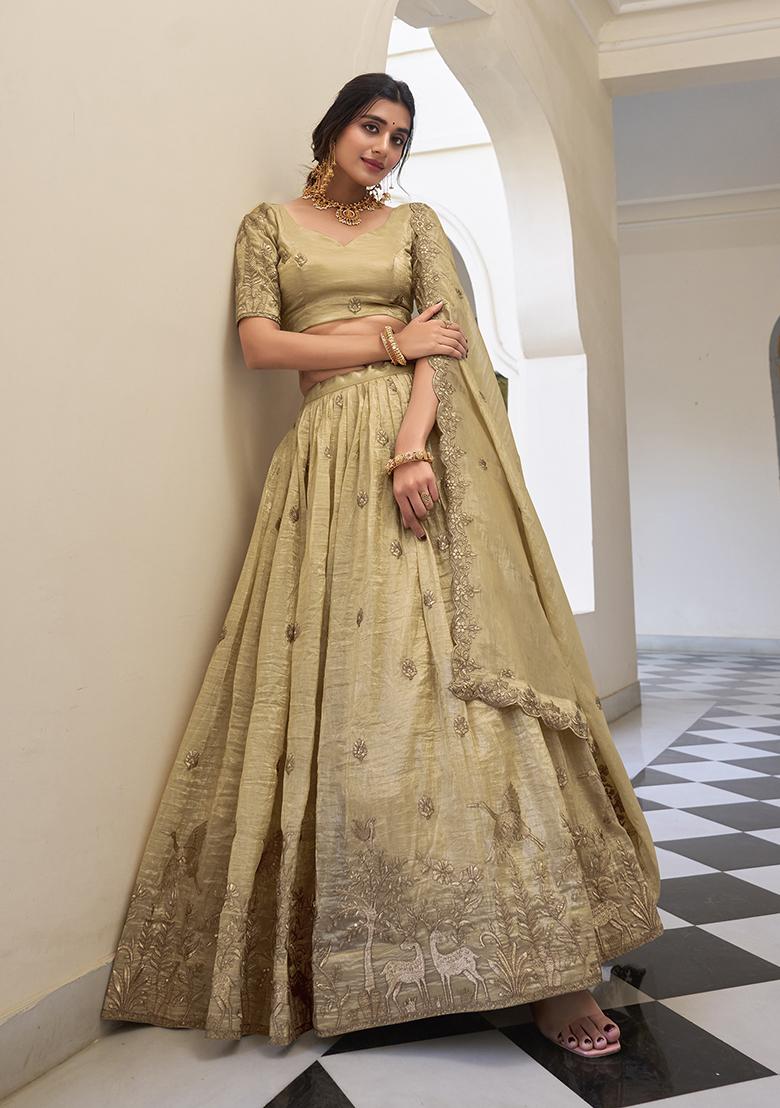 Off White Embroidered Cotton Lehenga Set