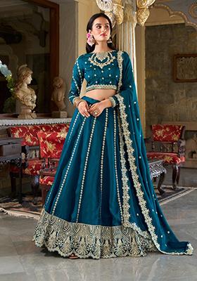 Firozi Blue Embroidered Silk Lehenga Set