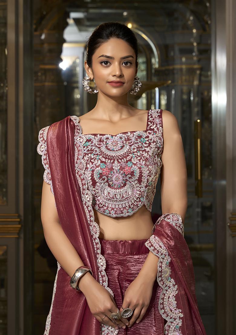 Cream Embroidered Cotton Lehenga Set