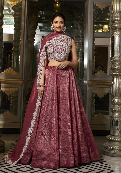 Cream Embroidered Cotton Lehenga Set — view on Indya