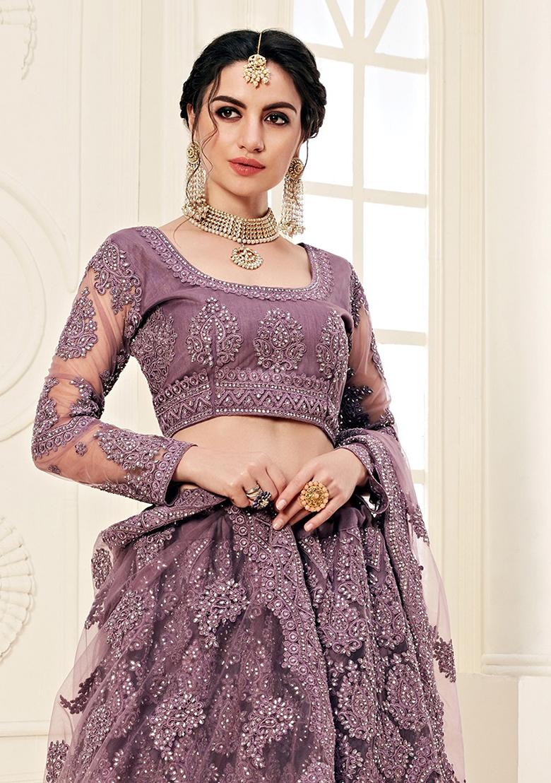 Lavender Embroidered Net Lehenga Set