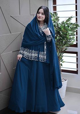 Blue Embroidered Georgette Lehenga Set