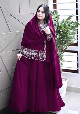 Wine Embroidered Georgette Lehenga Set