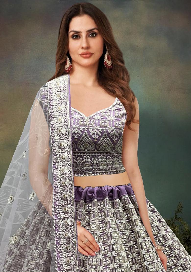 Lavender Embroidered Net Bridal Lehenga Set