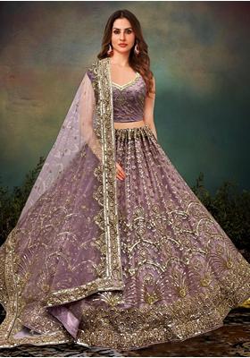 Lavender Zari Work Net Bridal Lehenga Set