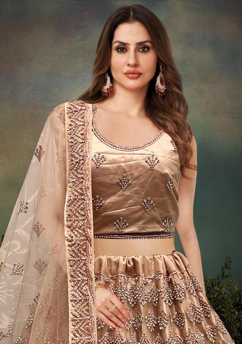 Copper Embroidered Net Bridal Lehenga Set