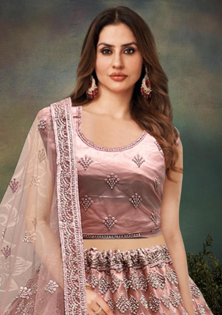 Pink Embroidered Net Bridal Lehenga Set