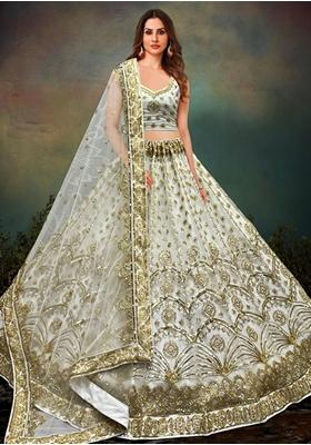 Pista Green Zari Work Net Bridal Lehenga Set