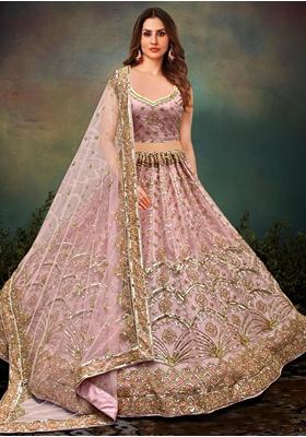 Pink Zari Work Net Bridal Lehenga Set