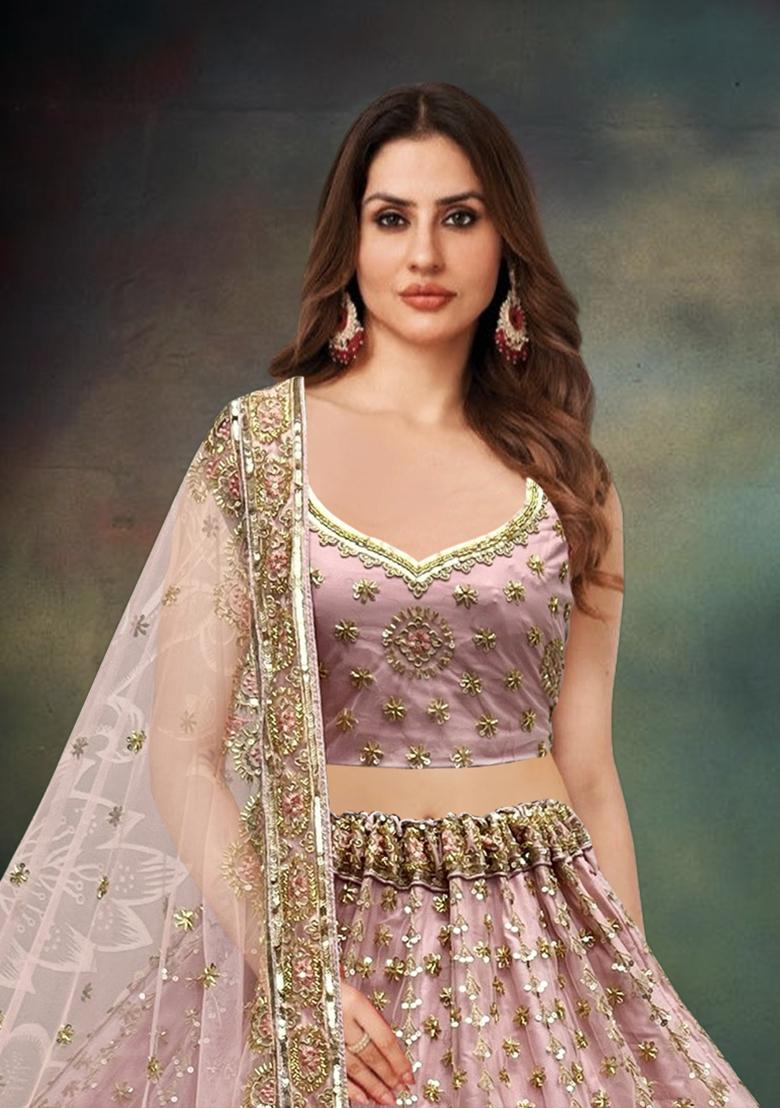 Pink Zari Work Net Bridal Lehenga Set