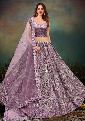 Lavender Embroidered Net Bridal Lehenga Set