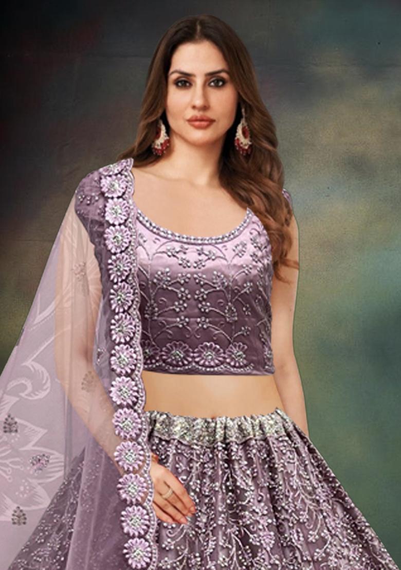 Lavender Embroidered Net Bridal Lehenga Set