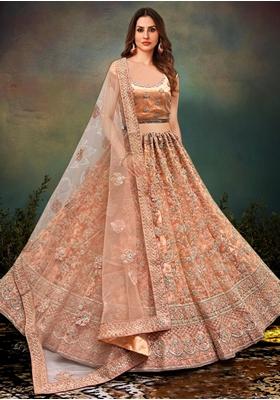 Orange Embroidered Net Lehenga Set