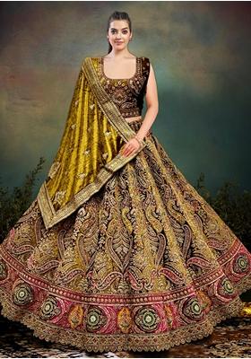 Maroon Embroidered Velvet Lehenga Set