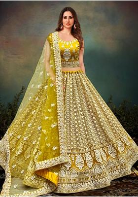Yellow Embroidered Net Lehenga Set