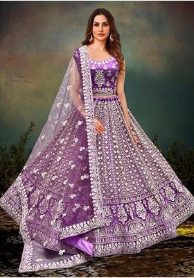 Lavender Embroidered Net Lehenga Set
