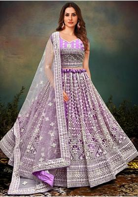 Lavender Embroidered Net Lehenga Set