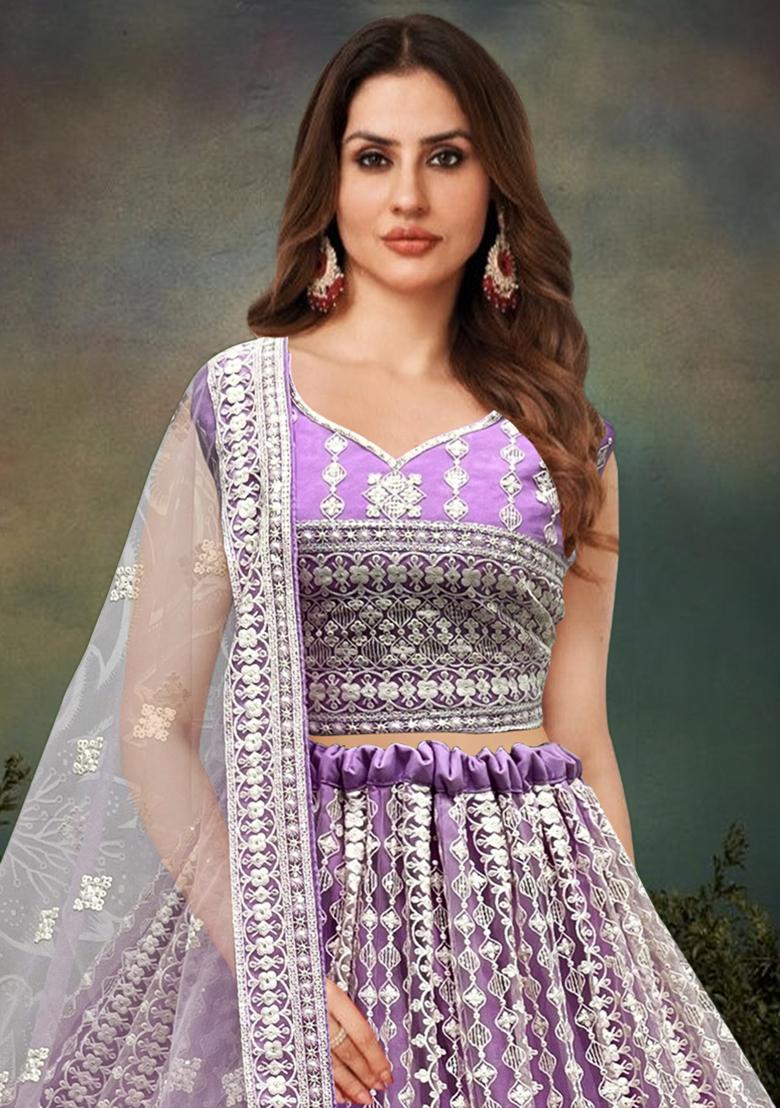 Lavender Embroidered Net Lehenga Set