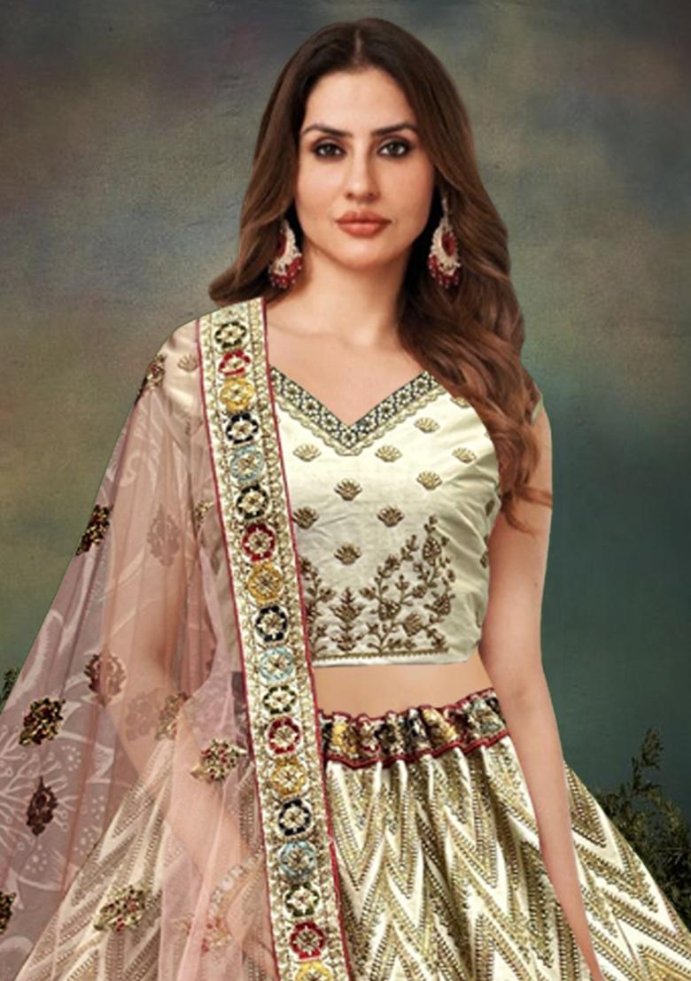 Pista Green Zari Work Silk Lehenga Set