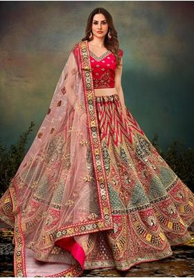 Pink Zari Work Silk Lehenga Set