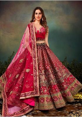 Magenta Zari Work Silk Lehenga Set