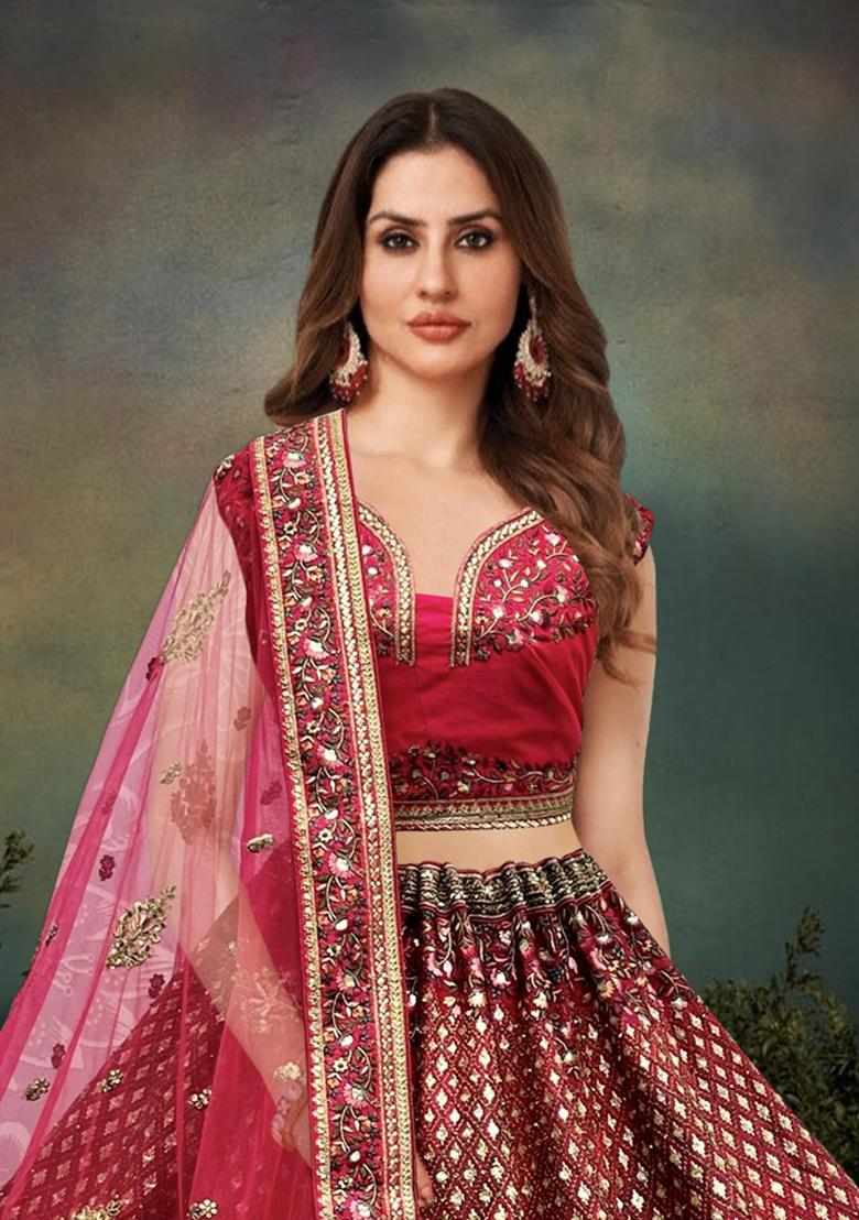 Magenta Zari Work Silk Lehenga Set