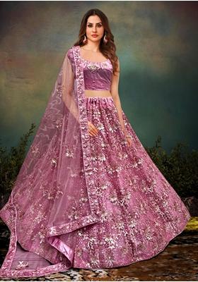 Lavender Zari Work Net Lehenga Set