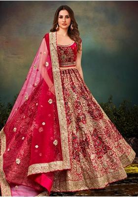 Magenta Zari Work Silk Lehenga Set
