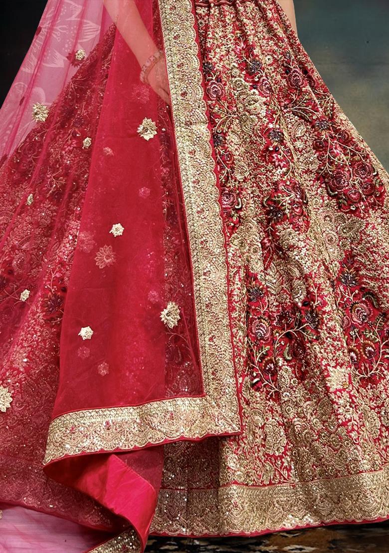 Magenta Zari Work Silk Lehenga Set
