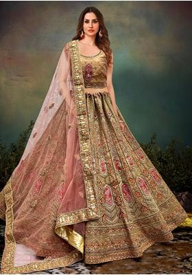 Cream Zari Work Net Bridal Lehenga Set