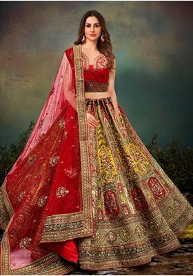Yellow Zari Work Silk Lehenga Set